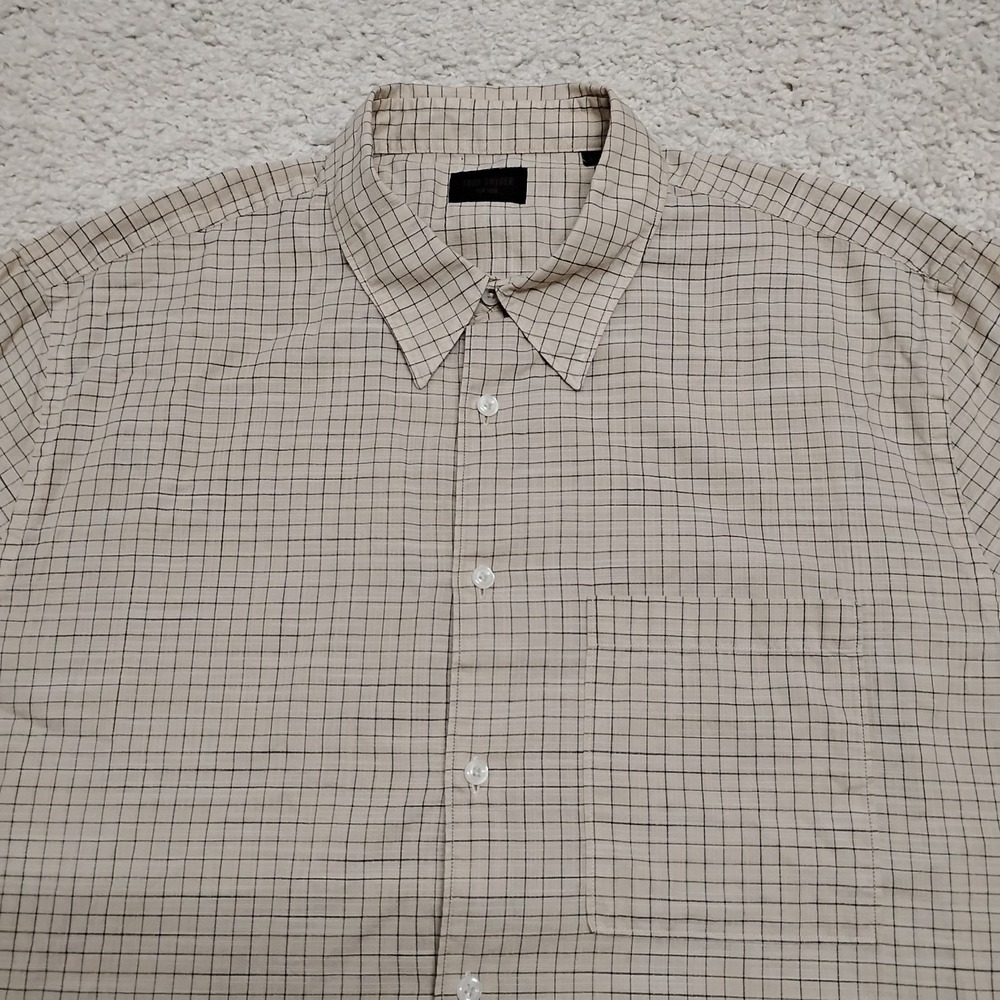 Todd Snyder Shirt Mens XL (27x30) Plaid Check Beige Button Pocket Camp Cotton A2